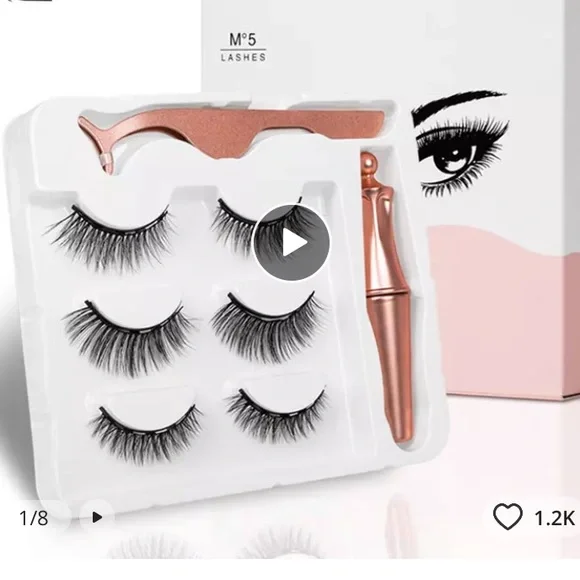 SET OF 3 PAIRS OF 3D MAGNETIC MINK LASHES WITH MAGNETIC EYELINER AND TWEEZERS - Picture 8 of 10